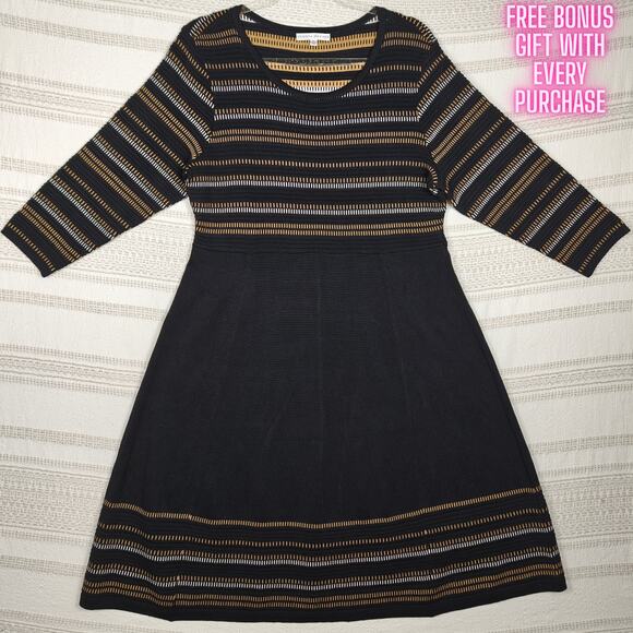 Sandra Darren Knit Sweater Dress Black Multi Stripe Fall Colors Size XL NEW - Picture 1 of 9